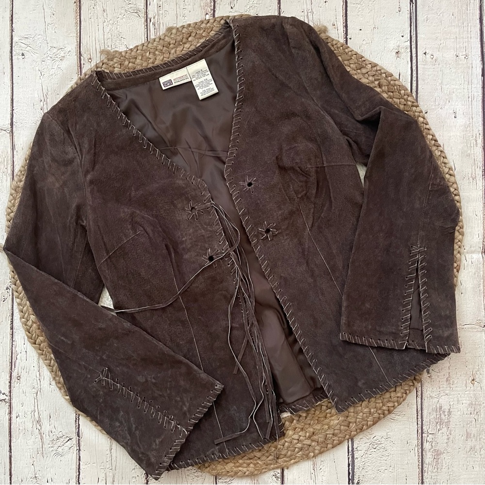 Vintage faded glory 90s suede leather tassel western jacket